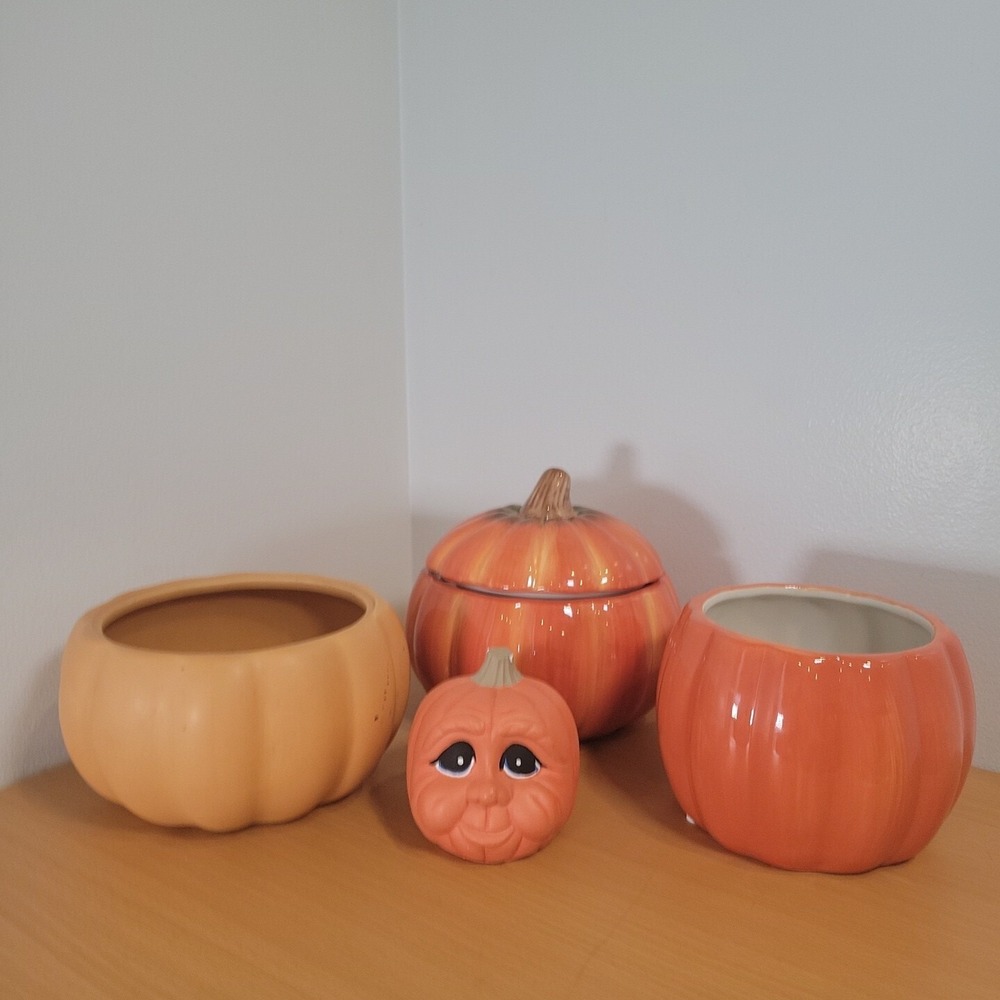 Ceramic Pumpkin Lot of 4‎ Small Decorative Pumpkins FTD Planters Novelty Items